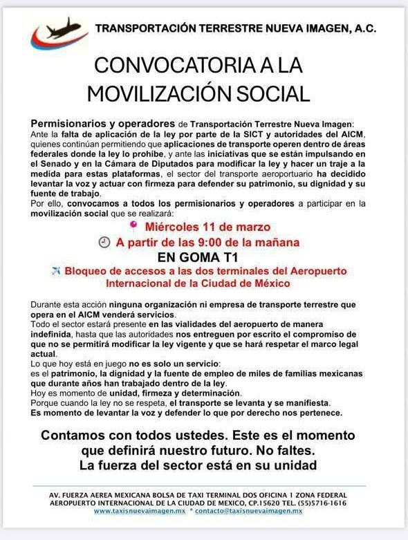 Comunicado taxistas AICM